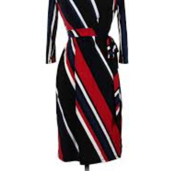 NWT INC Faux Wrap Dress. Red/blue/black/white stripes Size 0X - Picture 2 of 5